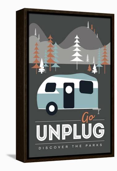 Go Unplug (Camper) - Discover the Parks-Lantern Press-Framed Stretched Canvas