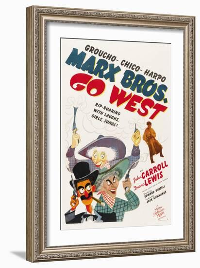 Go West, Groucho Marx, Harpo Marx, Chico Marx, Diana Lewis, 1940-null-Framed Premium Giclee Print