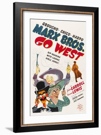 Go West, Groucho Marx, Harpo Marx, Chico Marx, Diana Lewis, 1940-null-Framed Art Print