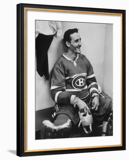 Goalie Jacques Plante in Locker Room, During Game-null-Framed Premium Photographic Print