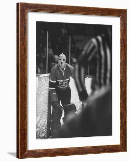 Goalie Jacques Plante Wearing Mask to Protect Face from Injuries, During Game-null-Framed Premium Photographic Print