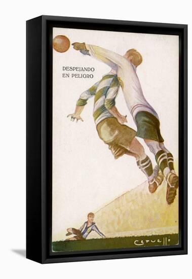 Goalkeeper Clears the Ball Away from the Striker's Head-null-Framed Stretched Canvas