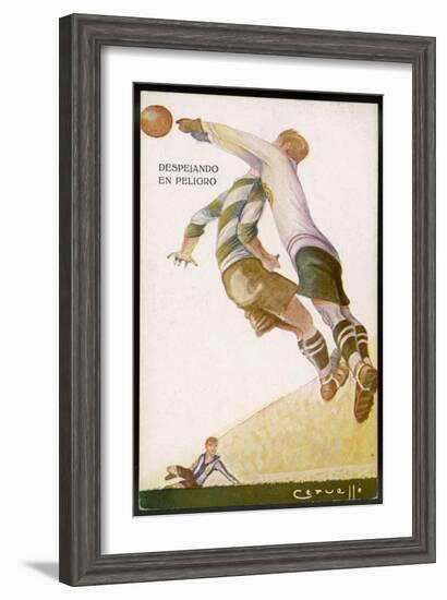 Goalkeeper Clears the Ball Away from the Striker's Head-null-Framed Art Print