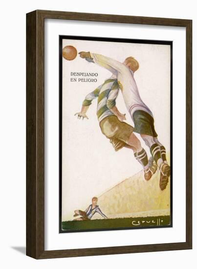 Goalkeeper Clears the Ball Away from the Striker's Head-null-Framed Art Print