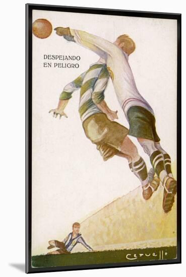 Goalkeeper Clears the Ball Away from the Striker's Head-null-Mounted Art Print