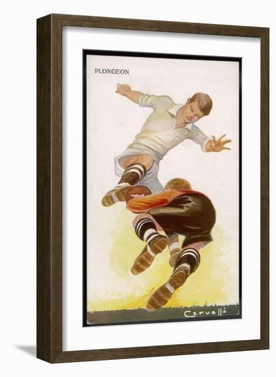 Goalkeeper Makes a Brave Save at the Feet of an Oncoming Striker-null-Framed Art Print