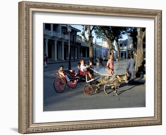 Goat Cart with Children on a Sunday in the Plaza De La Revolucion, Bayamo, Cuba, West Indies-R H Productions-Framed Photographic Print