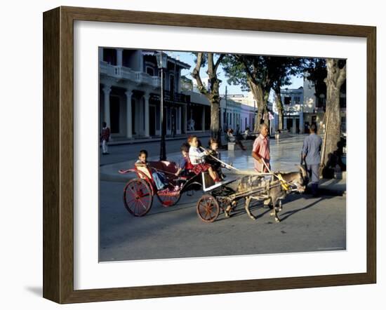 Goat Cart with Children on a Sunday in the Plaza De La Revolucion, Bayamo, Cuba, West Indies-R H Productions-Framed Photographic Print