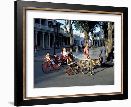 Goat Cart with Children on a Sunday in the Plaza De La Revolucion, Bayamo, Cuba, West Indies-R H Productions-Framed Photographic Print