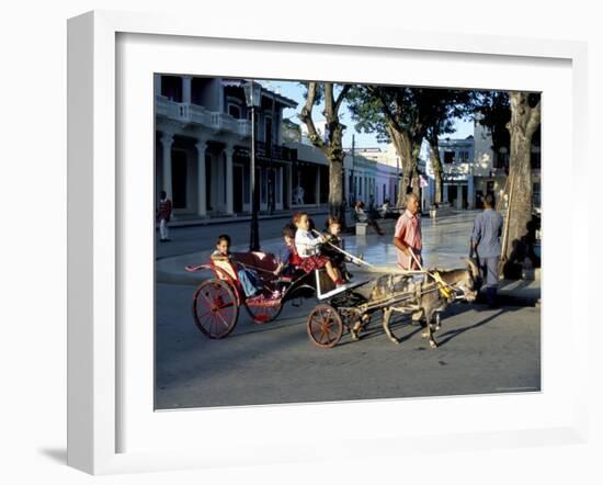 Goat Cart with Children on a Sunday in the Plaza De La Revolucion, Bayamo, Cuba, West Indies-R H Productions-Framed Photographic Print