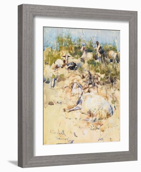 Goats on a Hillside, Tangier (W/C with Touches of Gouache on Paper)-Joseph Crawhall-Framed Giclee Print