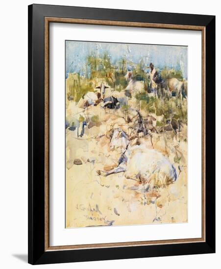 Goats on a Hillside, Tangier (W/C with Touches of Gouache on Paper)-Joseph Crawhall-Framed Giclee Print