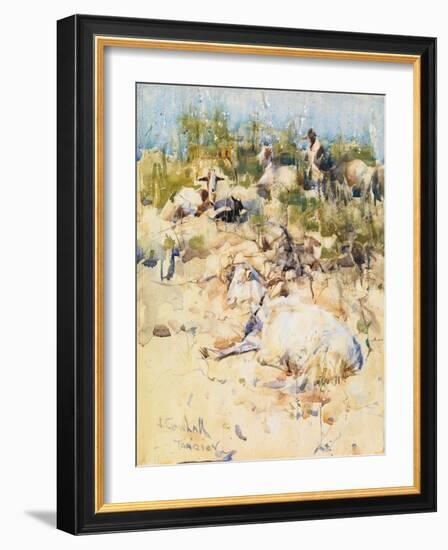 Goats on a Hillside, Tangier (W/C with Touches of Gouache on Paper)-Joseph Crawhall-Framed Giclee Print