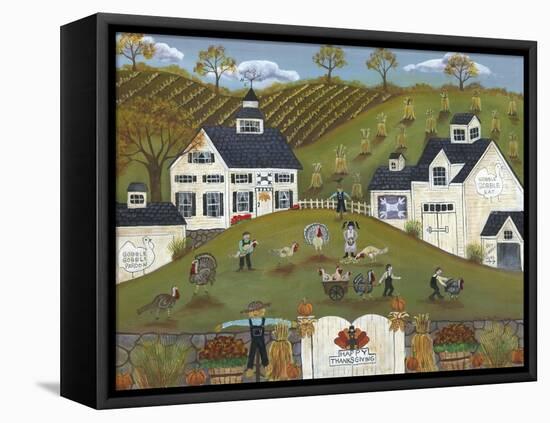 Gobble Gobble Eat Gobble Gobble Pardon Turkey Farm-Cheryl Bartley-Framed Premier Image Canvas