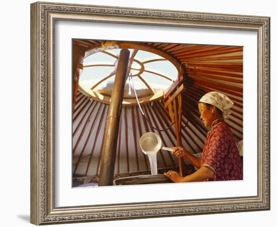 Gobi Desert, Cooking Horses Milk to Produce the Spirit, Arak, in the Gobi Desert, Mongoli-Paul Harris-Framed Photographic Print