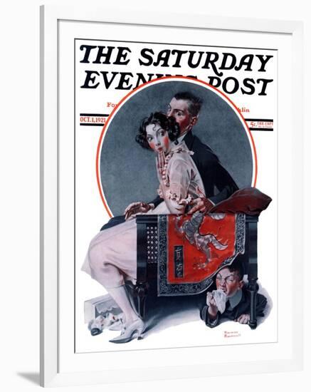 "God Bless You" or "Sneezing Boy" Saturday Evening Post Cover, October 1,1921-Norman Rockwell-Framed Giclee Print