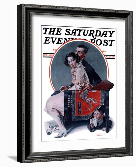 "God Bless You" or "Sneezing Boy" Saturday Evening Post Cover, October 1,1921-Norman Rockwell-Framed Giclee Print