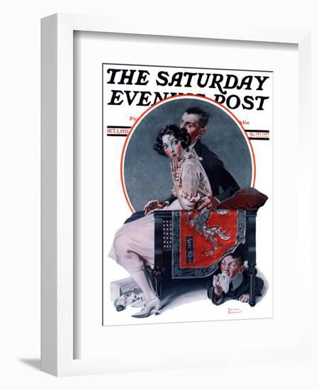 "God Bless You" or "Sneezing Boy" Saturday Evening Post Cover, October 1,1921-Norman Rockwell-Framed Giclee Print