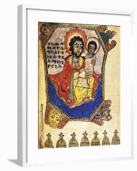 God Holding Baby Jesus in Heaven Surrounded by the Symbols of the Evangelists-null-Framed Giclee Print