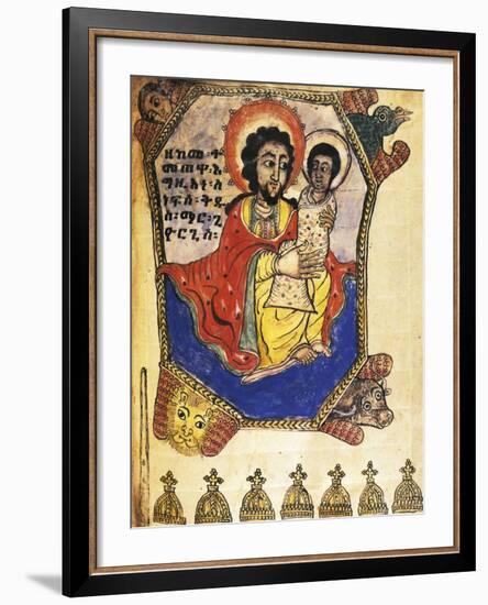 God Holding Baby Jesus in Heaven Surrounded by the Symbols of the Evangelists-null-Framed Giclee Print