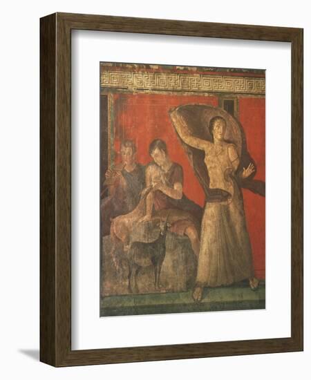 God Pan with Pipe and Female Panisk with Deer, Fresco, Villa of the Mysteries, Pompeii, Italy-null-Framed Giclee Print