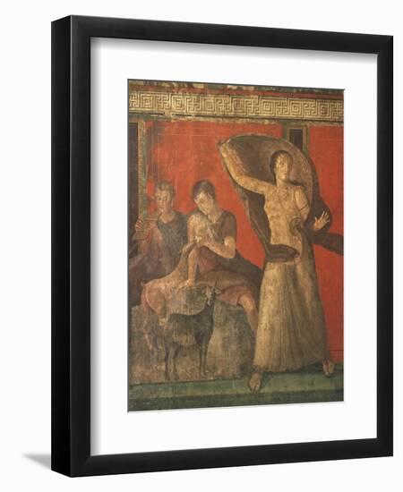 God Pan with Pipe and Female Panisk with Deer, Fresco, Villa of the Mysteries, Pompeii, Italy-null-Framed Giclee Print