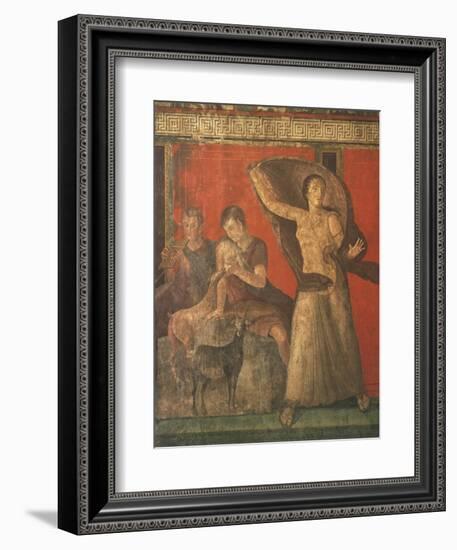 God Pan with Pipe and Female Panisk with Deer, Fresco, Villa of the Mysteries, Pompeii, Italy-null-Framed Giclee Print