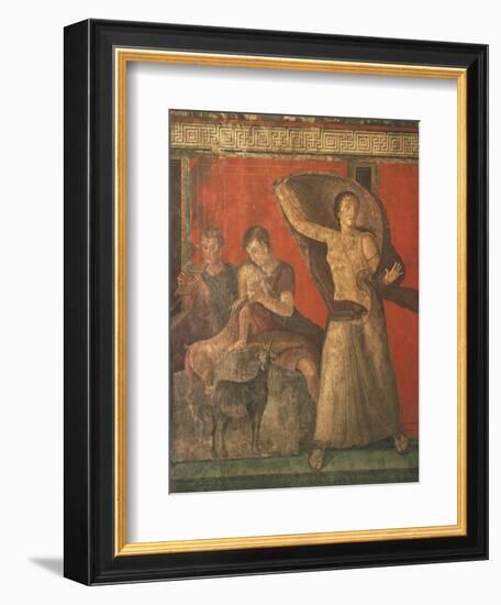 God Pan with Pipe and Female Panisk with Deer, Fresco, Villa of the Mysteries, Pompeii, Italy-null-Framed Giclee Print