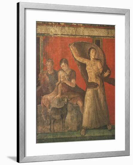 God Pan with Pipe and Female Panisk with Deer, Fresco, Villa of the Mysteries, Pompeii, Italy-null-Framed Giclee Print