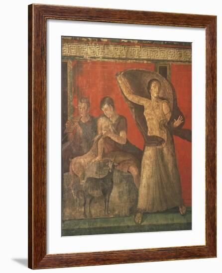 God Pan with Pipe and Female Panisk with Deer, Fresco, Villa of the Mysteries, Pompeii, Italy-null-Framed Giclee Print