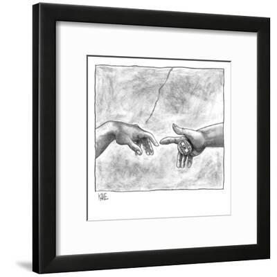 God S Hand Touching Adam S Hand A La Sistine Chapel Ceiling With Addition New Yorker Cartoon Premium Giclee Print By John Kane Art Com