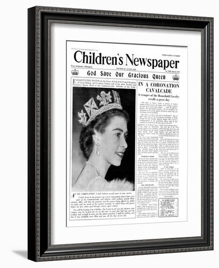 God Save Our Gracious Queen, Front Page of 'The Children's Newspaper', 1953-English School-Framed Giclee Print