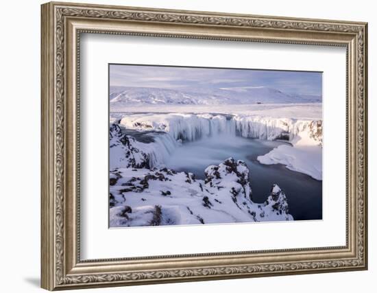 Godafoss waterfall frozen during winter, Iceland-Ross Hoddinott-Framed Photographic Print