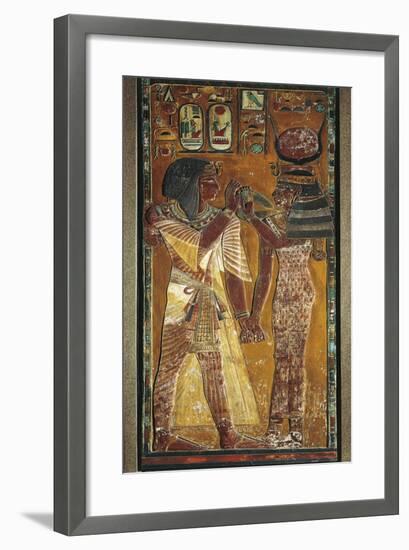 Goddess Hathor Offers Her Necklace to the Pharaoh-null-Framed Giclee Print