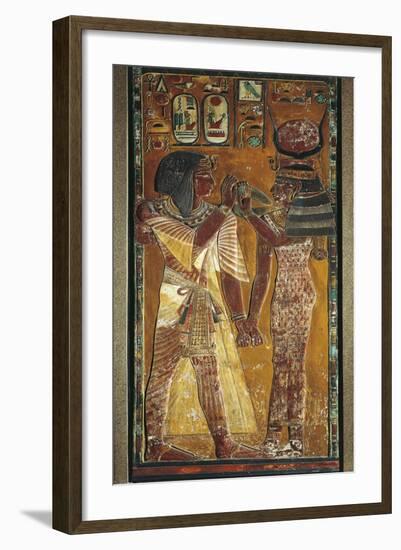 Goddess Hathor Offers Her Necklace to the Pharaoh-null-Framed Giclee Print