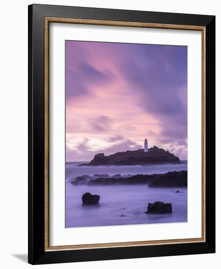 Godrevy Lighthouse at dusk, St. Ives Bay, Cornwall, England-Ross Hoddinott-Framed Photographic Print