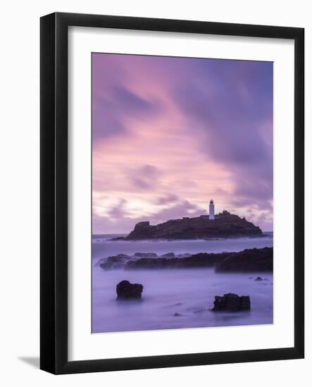 Godrevy Lighthouse at dusk, St. Ives Bay, Cornwall, England-Ross Hoddinott-Framed Photographic Print