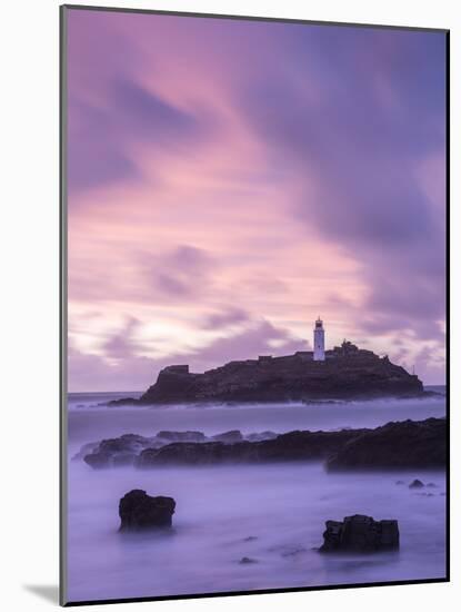 Godrevy Lighthouse at dusk, St. Ives Bay, Cornwall, England-Ross Hoddinott-Mounted Photographic Print