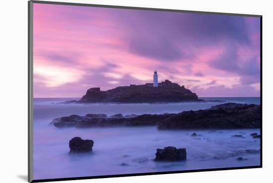 Godrevy Lighthouse at dusk, St. Ives Bay, Cornwall, UK-Ross Hoddinott-Mounted Photographic Print