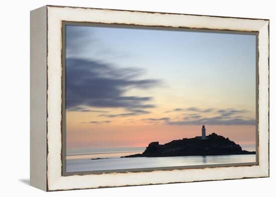 Godrevy Lighthouse at sunset, nr Hayle, Cornwall, UK-Ross Hoddinott-Framed Premier Image Canvas