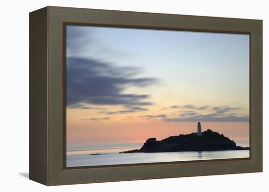 Godrevy Lighthouse at sunset, nr Hayle, Cornwall, UK-Ross Hoddinott-Framed Premier Image Canvas