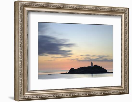 Godrevy Lighthouse at sunset, nr Hayle, Cornwall, UK-Ross Hoddinott-Framed Photographic Print