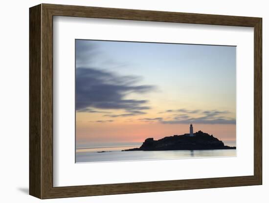 Godrevy Lighthouse at sunset, nr Hayle, Cornwall, UK-Ross Hoddinott-Framed Photographic Print