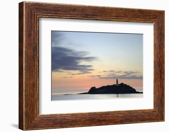 Godrevy Lighthouse at sunset, nr Hayle, Cornwall, UK-Ross Hoddinott-Framed Photographic Print