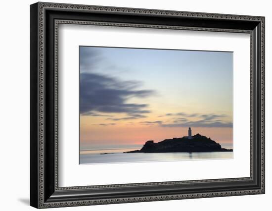 Godrevy Lighthouse at sunset, nr Hayle, Cornwall, UK-Ross Hoddinott-Framed Photographic Print