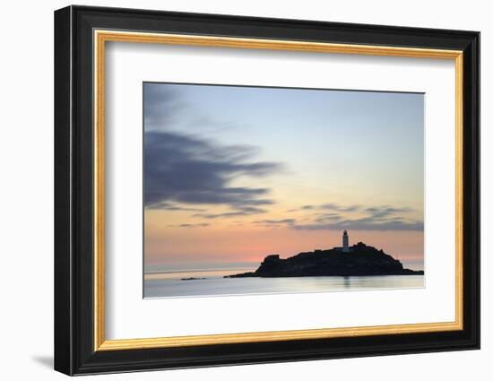 Godrevy Lighthouse at sunset, nr Hayle, Cornwall, UK-Ross Hoddinott-Framed Photographic Print