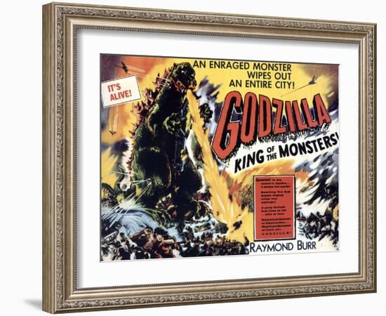 Godzilla, King of the Monsters, UK Movie Poster, 1956-null-Framed Art Print