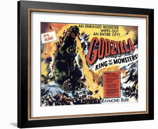 Godzilla, King of the Monsters, UK Movie Poster, 1956--Framed Art Print