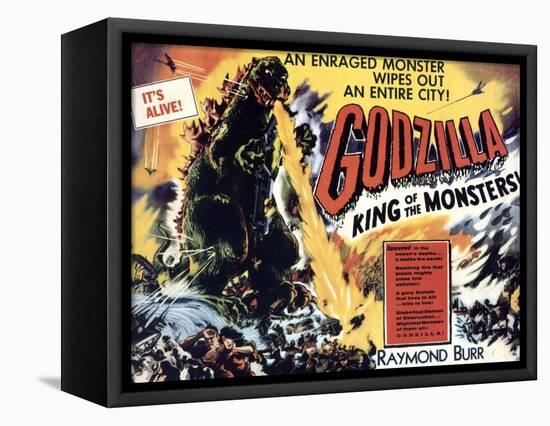 Godzilla, King of the Monsters, UK Movie Poster, 1956-null-Framed Stretched Canvas