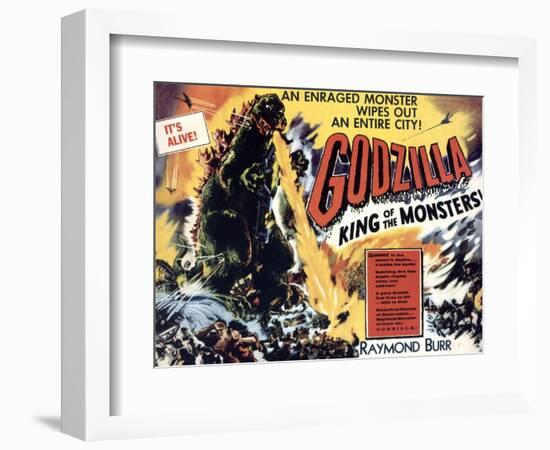 Godzilla, King of the Monsters, UK Movie Poster, 1956-null-Framed Premium Giclee Print